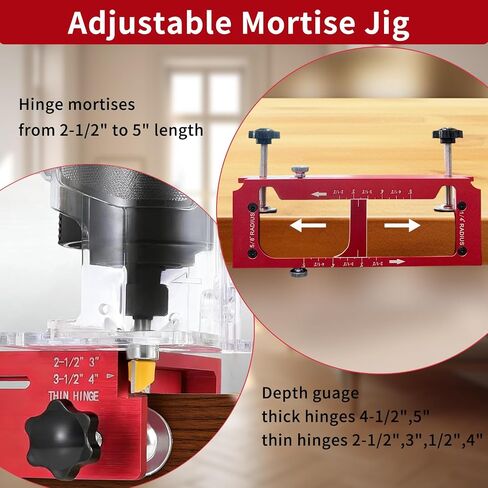 Door Hinge Jig Aluminum Alloy Adjustable Mortise Jig Red | Door Hinges Router Template Kit, Door Hinge Adjustment Tool, Fits Door Hinge 2.5" to 5" Length, 1/4" R, 5/8" R, Square Corner in Kuwait