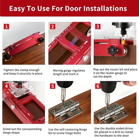 Door Hinge Jig Aluminum Alloy Adjustable Mortise Jig Red | Door Hinges Router Template Kit, Door Hinge Adjustment Tool, Fits Door Hinge 2.5" to 5" Length, 1/4" R, 5/8" R, Square Corner in Kuwait