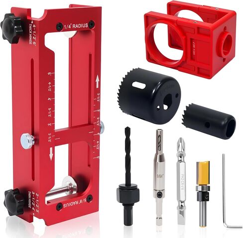 Door Hinge Jig Lock Kit, Aluminum Router Template for Hinge & Door Drilling | 6061 Aluminum Alloy,Anti-Slip Silicone Pads,Built-In Depth Gauge, for 2.5"-5" Hinges,Square & Round Corner, Deadbolt & Knob in Kuwait