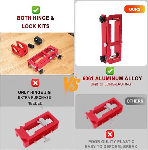 Door Hinge Jig Lock Kit, Aluminum Router Template for Hinge & Door Drilling | 6061 Aluminum Alloy,Anti-Slip Silicone Pads,Built-In Depth Gauge, for 2.5"-5" Hinges,Square & Round Corner, Deadbolt & Knob in Kuwait