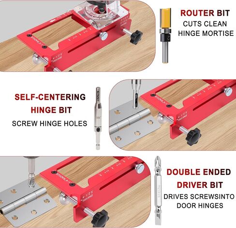 Door Hinge Jig Lock Kit, Aluminum Router Template for Hinge & Door Drilling | 6061 Aluminum Alloy,Anti-Slip Silicone Pads,Built-In Depth Gauge, for 2.5"-5" Hinges,Square & Round Corner, Deadbolt & Knob in Kuwait