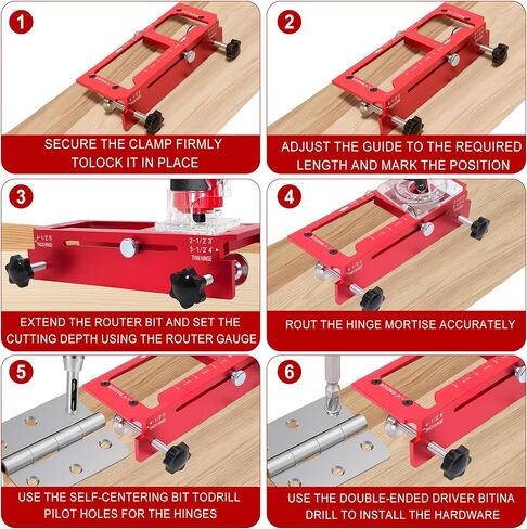 Door Hinge Jig Lock Kit, Aluminum Router Template for Hinge & Door Drilling | 6061 Aluminum Alloy,Anti-Slip Silicone Pads,Built-In Depth Gauge, for 2.5"-5" Hinges,Square & Round Corner, Deadbolt & Knob in Kuwait