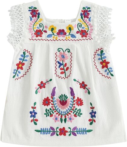 Toddler Baby Girl Mexican Dress Summer Ethnic Embroidery Floral Dresses Cinco De Mayo Spanish Cuban Sundress in Kuwait