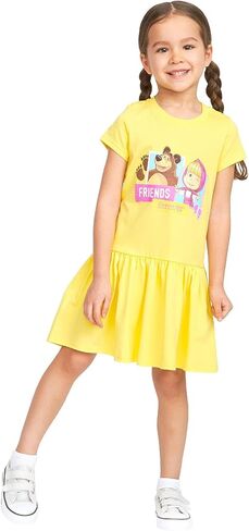 Masha the Bear baby girls Friends Forever Printed Comfy Dropwaist Style, Machine Washable T-Shirt Dress, Goldfinch, 4T in Kuwait