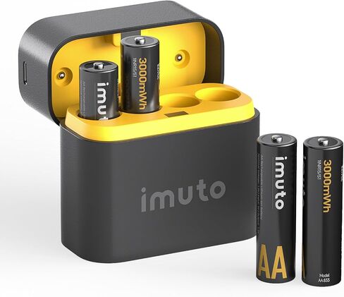 imuto Rechargeable AA Batteries with Charger, 3000mWh aa Lithium 16 Pack | 1.5V 2A Constant Output, 2500+ Recharge Cycles, 8-Slot Charging & Storage Case, 2.5H Fast Charging, CBPI Leak Protection in Saudi Arabia