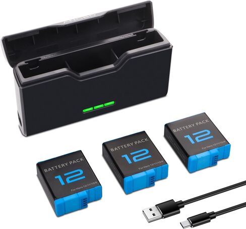 3-PACK hero 12 Battery with fast chager for Hero 12 11 10 9, Long Endurance | Large Capacity Batteries Support Fast Charge for Hero 12/11/10/ 9 Camera Accessories in Kuwait
