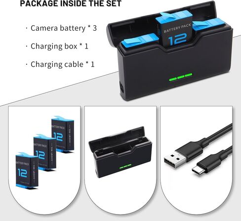 3-PACK hero 12 Battery with fast chager for Hero 12 11 10 9, Long Endurance | Large Capacity Batteries Support Fast Charge for Hero 12/11/10/ 9 Camera Accessories in Kuwait