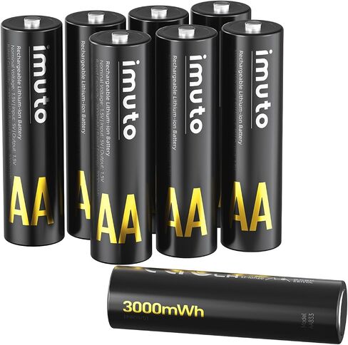 imuto Rechargeable AA Batteries with Charger, 3000mWh aa Lithium 16 Pack | 1.5V 2A Constant Output, 2500+ Recharge Cycles, 8-Slot Charging & Storage Case, 2.5H Fast Charging, CBPI Leak Protection in Saudi Arabia
