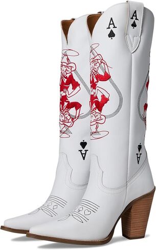 Dingo Womens Ace Of Spades Embroidered Snip Toe Casual Boots Knee High Mid Heel 2-3" in Kuwait