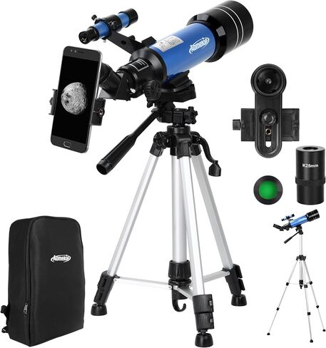 AOMEKIE 40070 Astronomy Telescopes for Beginners and Adults with K6 and K25 Eyepieces 70mm Travel Telescope Adjustable Tripod Phone Adapter in Kuwait