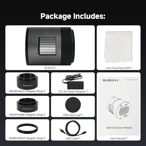 SVBONY Astrophotography Accessories Kit, SC571CC Telescope Camera with SV241 Power Hub Adapter, Zero Amp-Glow IMX571 APS-C Cooled Camera and Compact USB Hub for Outdoor Deep Sky Astrophotography in Kuwait
