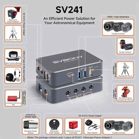 SVBONY Astrophotography Accessories Kit, SC571CC Telescope Camera with SV241 Power Hub Adapter, Zero Amp-Glow IMX571 APS-C Cooled Camera and Compact USB Hub for Outdoor Deep Sky Astrophotography in Kuwait