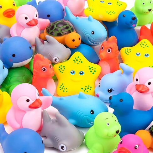 Poen 100 Pcs Rubber Bath Toys Bulk Cute Sea Animals Bathtub Toys Floating Ocean Squeaky Animals for Birthday Party Supplies Summer Pool Favors Baby Shower Classroom Carnival Prizes, 10 Styles in Saudi Arabia