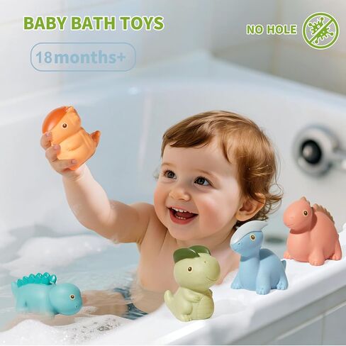 AMCHSURI Mold Free Bath Toys, Dinosaur 9 Pack |Cute, Not Hold Water Design | Soft, Squeezable & Float on Water | Safe Non-Toxic Easy-Grip Bath Toys Toddlers 2-4 | Great Baby Bathtub Pool Water Toys in Saudi Arabia