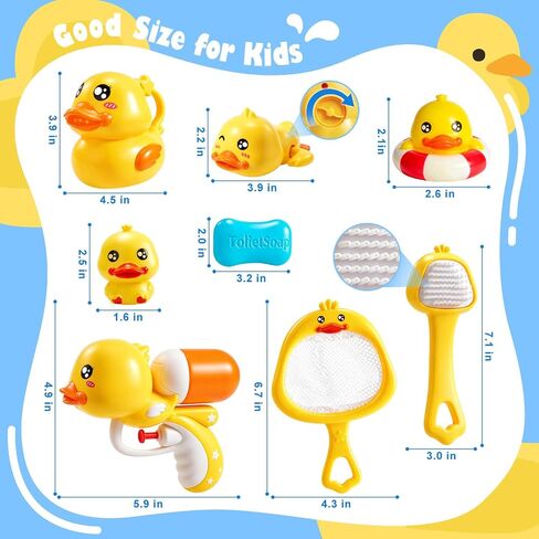 8 PCS Baby Bath Duck Toys for Toddlers Age 1-3, Kids Bathtub Toys Set with Squirt Gun, Watering Can, Floating Rubber Ducks and Fishing Net, Baby Shower Water Table Play Gifts for 1+ Year Old Boy Girl in Kuwait
