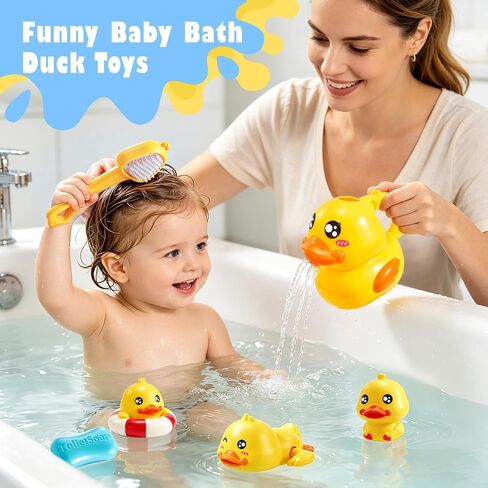8 PCS Baby Bath Duck Toys for Toddlers Age 1-3, Kids Bathtub Toys Set with Squirt Gun, Watering Can, Floating Rubber Ducks and Fishing Net, Baby Shower Water Table Play Gifts for 1+ Year Old Boy Girl in Kuwait