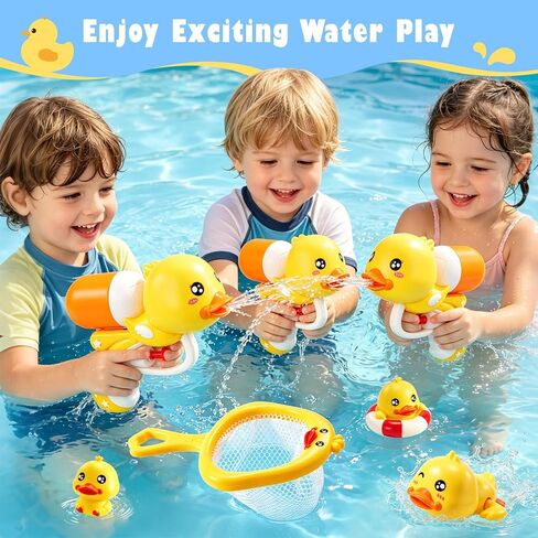 8 PCS Baby Bath Duck Toys for Toddlers Age 1-3, Kids Bathtub Toys Set with Squirt Gun, Watering Can, Floating Rubber Ducks and Fishing Net, Baby Shower Water Table Play Gifts for 1+ Year Old Boy Girl in Kuwait