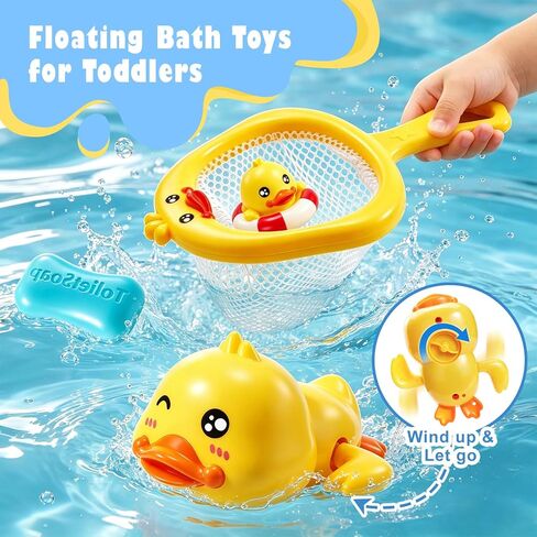 8 PCS Baby Bath Duck Toys for Toddlers Age 1-3, Kids Bathtub Toys Set with Squirt Gun, Watering Can, Floating Rubber Ducks and Fishing Net, Baby Shower Water Table Play Gifts for 1+ Year Old Boy Girl in Kuwait