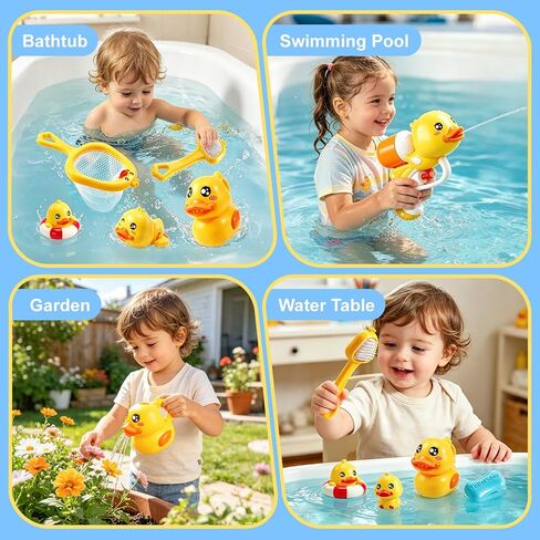 8 PCS Baby Bath Duck Toys for Toddlers Age 1-3, Kids Bathtub Toys Set with Squirt Gun, Watering Can, Floating Rubber Ducks and Fishing Net, Baby Shower Water Table Play Gifts for 1+ Year Old Boy Girl in Kuwait