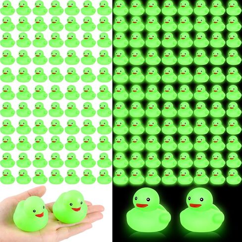 Deekin 200 Pcs 2 Inch Glow in The Dark Rubber Ducks Bulk Green Squeaky Summer Light up Ducks Floating Bathtub Toy for Bath Bathtub Baby Shower Summer Pool Birthday Party Favors Supplies in Kuwait