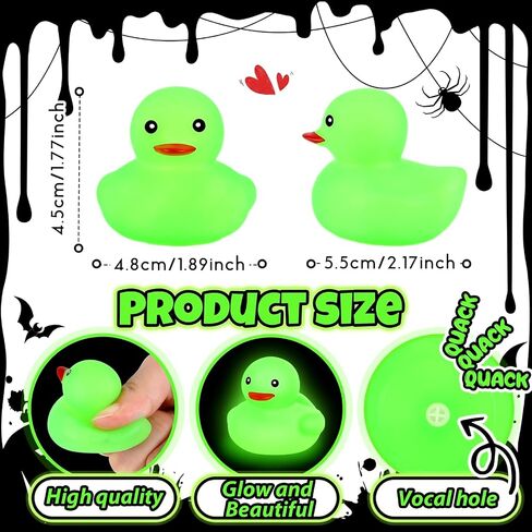 Deekin 200 Pcs 2 Inch Glow in The Dark Rubber Ducks Bulk Green Squeaky Summer Light up Ducks Floating Bathtub Toy for Bath Bathtub Baby Shower Summer Pool Birthday Party Favors Supplies in Kuwait