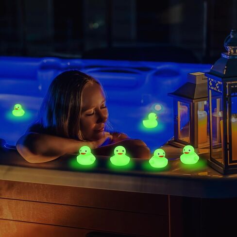 Deekin 200 Pcs 2 Inch Glow in The Dark Rubber Ducks Bulk Green Squeaky Summer Light up Ducks Floating Bathtub Toy for Bath Bathtub Baby Shower Summer Pool Birthday Party Favors Supplies in Kuwait