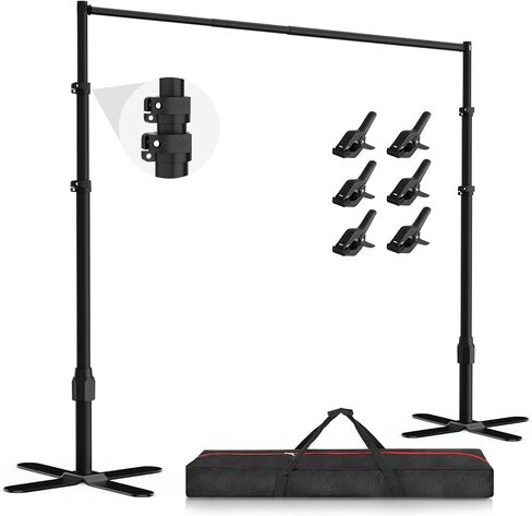 EMART Backdrop Stand Heavy Duty 10x10Ft,Pipe and Drape Photo Background | Silver, Adjustable Metal Frame with X-Shaped Base for Wedding Birthday Party Photography Decoration in Saudi Arabia