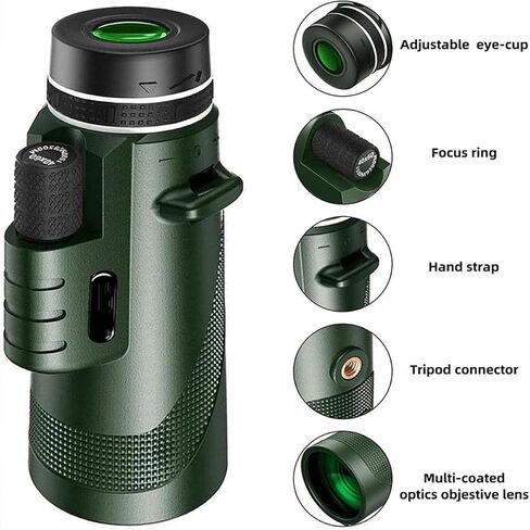 360 Military-Grade Magnification, Night Vision, with Adapter & Tripod, Bak4 Prism, Clear Low Light Vision for Bird Watching, Camping, Travel (Black, 40x60) in Kuwait