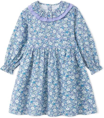 Simplee kids Toddler Floral Dress, Long Sleeve Smocked, 12M-6T | Soft Lightweight Cotton, Spring and Fall Casual Wear, Little and Baby Girl in Kuwait
