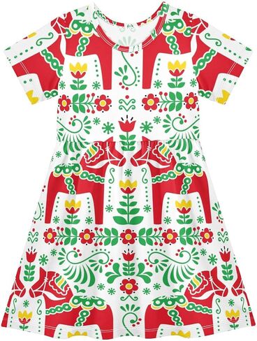 Aflyko Girls Short Sleeve Dress Summer Kid's Outfit Everyday Dresses in Kuwait