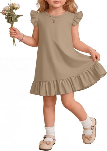 Toddler Girls' Ruffle Dresses | Short Sleeve, Crew Neck, A line, Tiered, Swing Sundress, Summer, Casual, Cute, Size 18M-5T, Sweet, Photograph, Travel in Kuwait