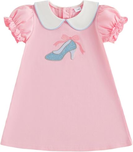 Kids Baby Girl Summer Outfit Puff Sleeve Doll Collar Bow Castle Embroidery A-line Dress Toddler Princess Dress in Kuwait