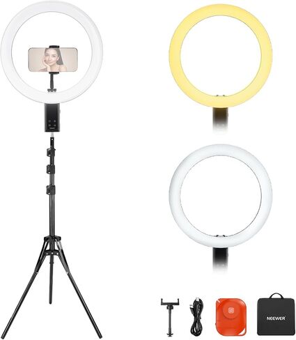 NEEWER 18" Ring Light, Wireless Professional Edge Lit Lighting with Tripod Stand, 45W 2900K-7000K CRI97+, 14.4V 3500mAh Battery, Phone Selfie Video Makeup Studio Streaming Photography, RB18B in Kuwait