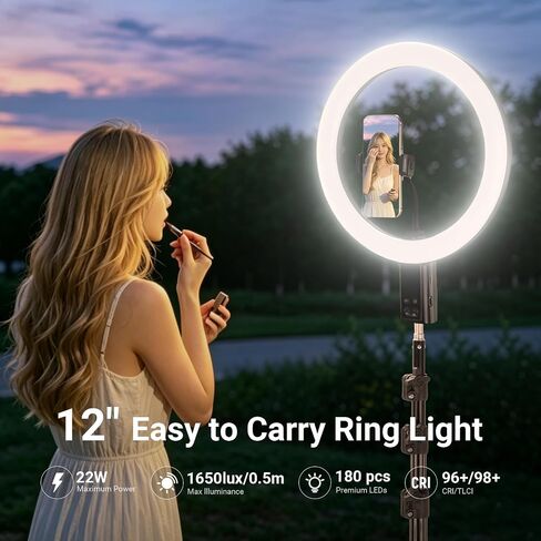 NEEWER 18" Ring Light, Wireless Professional Edge Lit Lighting with Tripod Stand, 45W 2900K-7000K CRI97+, 14.4V 3500mAh Battery, Phone Selfie Video Makeup Studio Streaming Photography, RB18B in Saudi Arabia