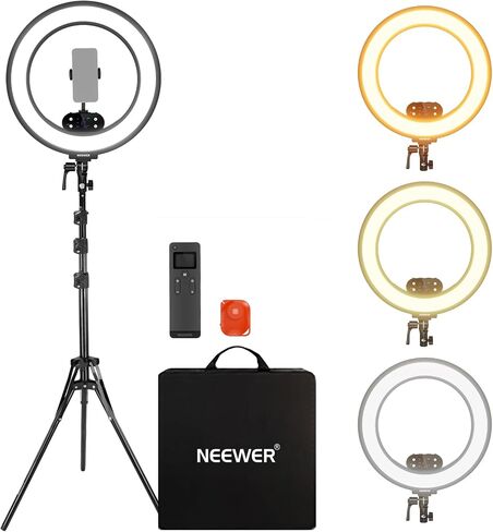 NEEWER 18" Ring Light, Wireless Professional Edge Lit Lighting with Tripod Stand, 45W 2900K-7000K CRI97+, 14.4V 3500mAh Battery, Phone Selfie Video Makeup Studio Streaming Photography, RB18B in Saudi Arabia