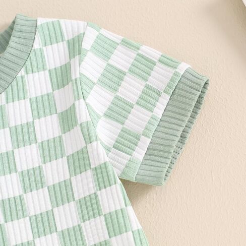 MA&BABY Newborn Baby Boy Girl Clothes 3 6 9 12 18 Months Ribbed Knit Short Sleeve Romper Shorts Set Infant Summer Outfits (Checkered- Light Green, 3-6 Months) in Kuwait