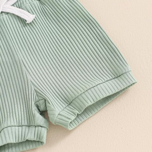 MA&BABY Newborn Baby Boy Girl Clothes 3 6 9 12 18 Months Ribbed Knit Short Sleeve Romper Shorts Set Infant Summer Outfits (Checkered- Light Green, 3-6 Months) in Kuwait