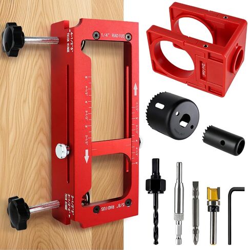 2-in-1 Door Hinge Jig and Lock Installation Kit, Upgraded Aluminum Alloy Router Template for Hinge Mortising 2.5" to 5", Door Hole Drilling Tool for Knob/Deadbolt, 1/4" 5/8" R, Square Corner Hinges in Kuwait
