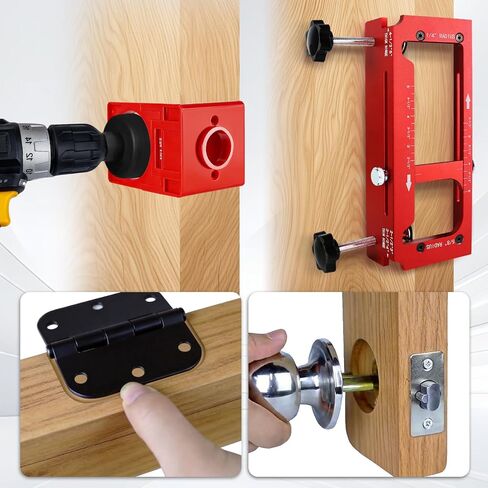 2-in-1 Door Hinge Jig and Lock Installation Kit, Upgraded Aluminum Alloy Router Template for Hinge Mortising 2.5" to 5", Door Hole Drilling Tool for Knob/Deadbolt, 1/4" 5/8" R, Square Corner Hinges in Kuwait