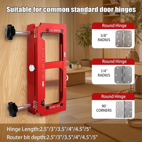 2-in-1 Door Hinge Jig and Lock Installation Kit, Upgraded Aluminum Alloy Router Template for Hinge Mortising 2.5" to 5", Door Hole Drilling Tool for Knob/Deadbolt, 1/4" 5/8" R, Square Corner Hinges in Kuwait