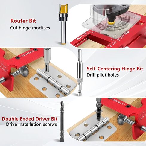 2-in-1 Door Hinge Jig and Lock Installation Kit, Upgraded Aluminum Alloy Router Template for Hinge Mortising 2.5" to 5", Door Hole Drilling Tool for Knob/Deadbolt, 1/4" 5/8" R, Square Corner Hinges in Kuwait
