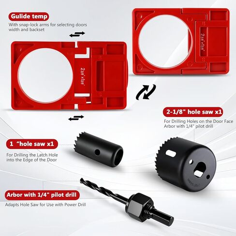 2-in-1 Door Hinge Jig and Lock Installation Kit, Upgraded Aluminum Alloy Router Template for Hinge Mortising 2.5" to 5", Door Hole Drilling Tool for Knob/Deadbolt, 1/4" 5/8" R, Square Corner Hinges in Kuwait
