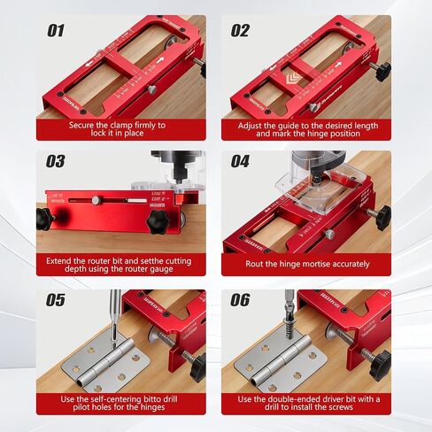 2-in-1 Door Hinge Jig and Lock Installation Kit, Upgraded Aluminum Alloy Router Template for Hinge Mortising 2.5" to 5", Door Hole Drilling Tool for Knob/Deadbolt, 1/4" 5/8" R, Square Corner Hinges in Kuwait