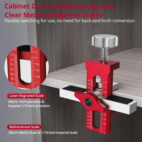 Cabinet Door Installation Jig with 1-1/4in (30mm) Double-Unit Scale 2-in-1 Cabinet Door Mounting Jig Adjustable Aluminium Alloy Positioning Tool Jig for 0.39-1.57in(10-40mm) Cabinet Doors in Kuwait