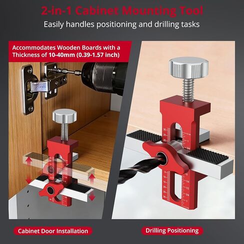 Cabinet Door Installation Jig with 1-1/4in (30mm) Double-Unit Scale 2-in-1 Cabinet Door Mounting Jig Adjustable Aluminium Alloy Positioning Tool Jig for 0.39-1.57in(10-40mm) Cabinet Doors in Kuwait