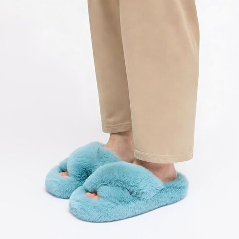 Fuzzy Indoor Outdoor Slippers for Women Open Toe | Memory Foam,Gifts for Women,House Slippers,Slip on,Open Toe,pantuflas para mujer,Indoor,Cozy in Saudi Arabia