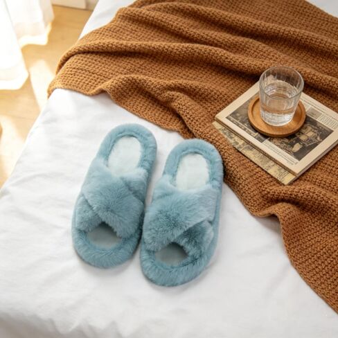 Fuzzy Indoor Outdoor Slippers for Women Open Toe | Memory Foam,Gifts for Women,House Slippers,Slip on,Open Toe,pantuflas para mujer,Indoor,Cozy in Saudi Arabia