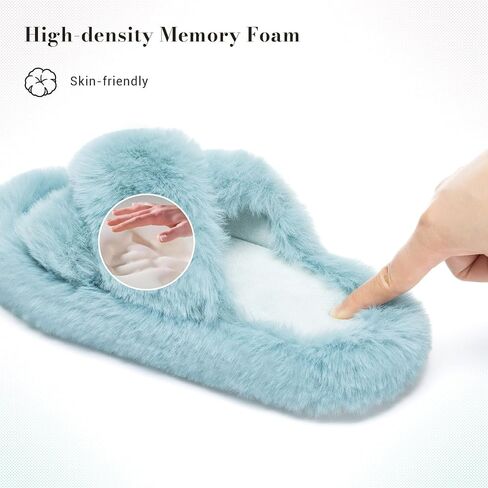 Fuzzy Indoor Outdoor Slippers for Women Open Toe | Memory Foam,Gifts for Women,House Slippers,Slip on,Open Toe,pantuflas para mujer,Indoor,Cozy in Saudi Arabia