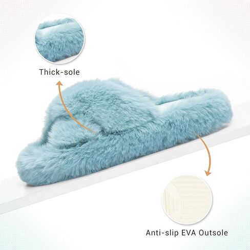 Fuzzy Indoor Outdoor Slippers for Women Open Toe | Memory Foam,Gifts for Women,House Slippers,Slip on,Open Toe,pantuflas para mujer,Indoor,Cozy in Saudi Arabia