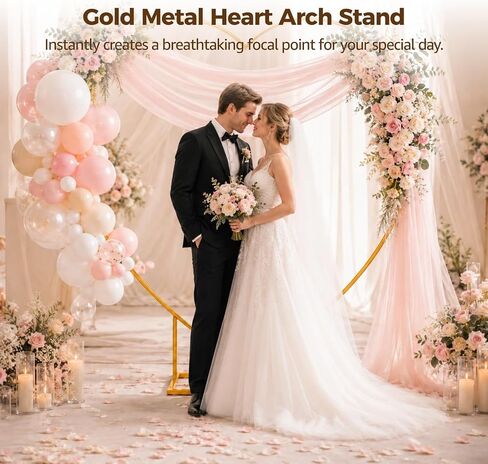 6.6 x 6.6 ft Heart Arch Stand, Heavy-Duty Gold Metal Heart Shape Arch | for Proposal, Balloon Photo Backdrop Stand with Base for Anniversary, Wedding Ceremony, Birthday Party in Kuwait